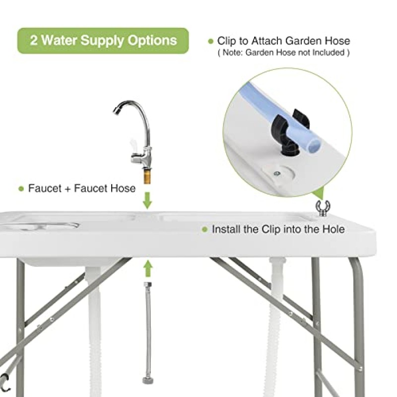 Stonehomy 접이식 물고기 청소 테이블(싱크대/수도꼭지/배수 호스 2개 포함), 야외 캠핑 피크닉 낚시를 위한 휴대용 물고기 필렛 세척 테이블 스테이션, 40X 25.6인치