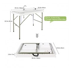 Stonehomy 접이식 물고기 청소 테이블(싱크대/수도꼭지/배수 호스 2개 포함), 야외 캠핑 피크닉 낚시를 위한 휴대용 물고기 필렛 세척 테이블 스테이션, 40X 25.6인치