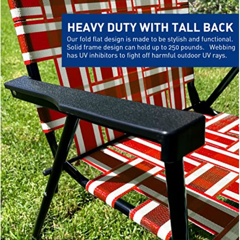 EasyGo 제품 휴대용 – 복고풍 스타일의 하이백 디자인 – 뒷마당, 캠핑, 스포츠 행사용 야외 물갈퀴 의자 – 간편한 접이식, 2팩, 빨간색