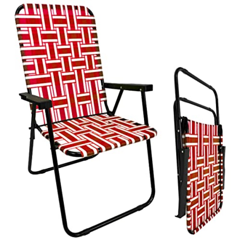 EasyGo 제품 휴대용 – 복고풍 스타일의 하이백 디자인 – 뒷마당, 캠핑, 스포츠 행사용 야외 물갈퀴 의자 – 간편한 접이식, 2팩, 빨간색