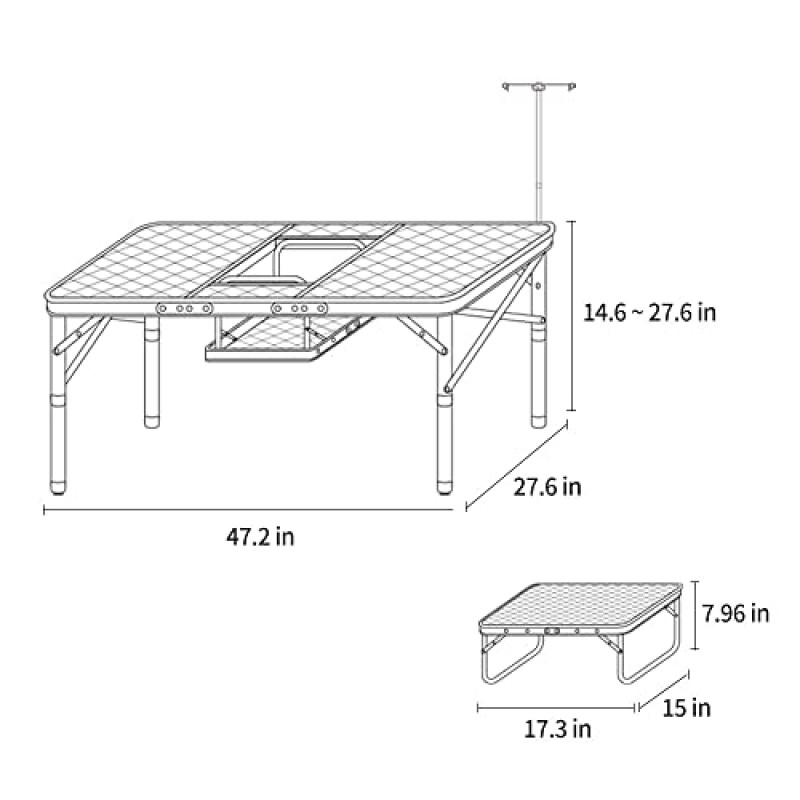 ROTICAMP 철망 그릴 캠핑 테이블 익스트림, 접이식 테이블, 전용 여행용 가방, 경량 휴대용 테이블 높이 조절이 가능한 캠핑, 바비큐, 피크닉용 야외 테이블, 미니 테이블 포함