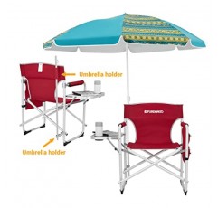 팔걸이가 있는 FUNDANGO 알루미늄 캠핑 디렉터 의자, 사이드 테이블 및 우산 홀더가 있는 휴대용 경량 접이식 야외 캠핑 의자, 캠핑 낚시 피크닉 경기장을 위한 풀백 잔디 의자