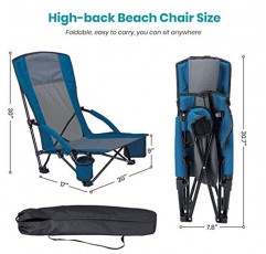 XGEAR 2팩 로우 시트 비치 체어 하이백 비치 체어 야외, 캠핑, 바베큐, 해변, 여행, 피크닉, 축제용 컵 홀더 및 운반 가방이 있는 캠핑 의자