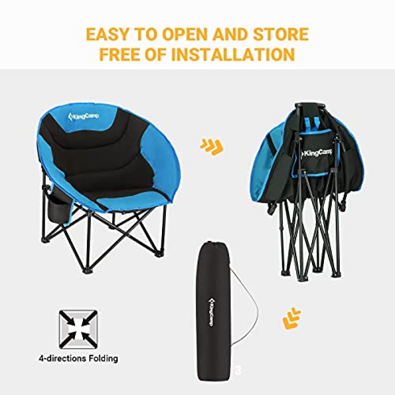 KingCamp 달 접시 캠핑 대형 패딩 접이식 휴대용 튼튼한 편안한 소파 의자는 잔디 파티오 스포츠용 컵 홀더 및 운반용 가방으로 300lbs를 지원합니다. 27. 6