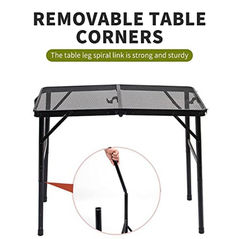 WWANSEASY Wanseasy 캠핑 테이블, 운반 손잡이가 있는 2피트 접이식 테이블, 메쉬 탑, 미끄럼 방지 피트, 높이 조절 가능한 야외 소형 접이식 테이블 휴대용, 피크닉, Rvs, 바베큐
