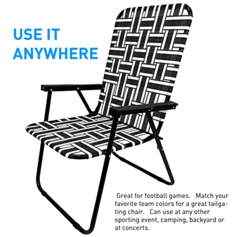 EasyGo 제품 휴대용 - 복고풍 스타일의 하이백 디자인 - 뒷마당, 캠핑, 스포츠 행사용 야외 물갈퀴 의자 - 쉽게 접을 수 있음, 2팩, 2팩블랙/그레이