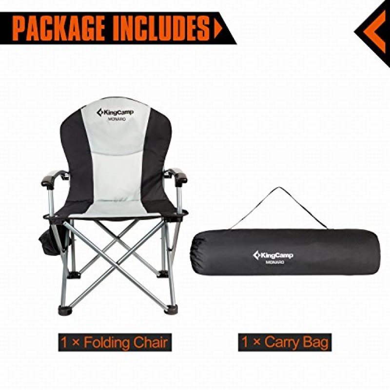 KingCamp 접이식 캠핑 의자, 헤비 듀티 대형 쿨러 백 캠프 의자, 353lbs 지원, 야외 및 해변용 패딩 팔 의자