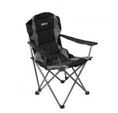 GigaTent 블랙 접이식 캠핑 의자 - 등받이, 팔걸이, 컵 홀더 및 어깨끈 휴대용 가방이 포함된 초경량 접이식 쿼드 패딩 잔디 시트 - 분말 코팅 강철 프레임