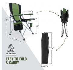 Homcosan 휴대용 캠핑 의자 접이식 쿼드 야외 대형 헤비 듀티 지원 330lbs 두꺼운 600D 옥스퍼드 팔걸이, 보관 가방, 음료 홀더, 외부용 운반 가방(녹색)