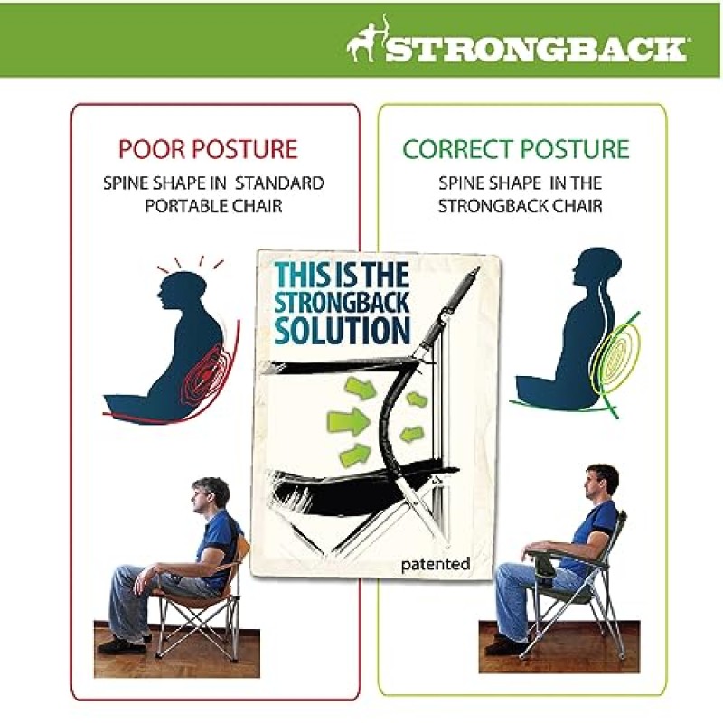 혁신적인 요추 지지대를 갖춘 STRONGBACK 디렉터 사이드 테이블이 있는 헤비 듀티 캠핑 의자