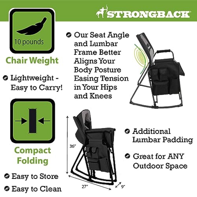 혁신적인 요추 지지대를 갖춘 STRONGBACK 디렉터 사이드 테이블이 있는 헤비 듀티 캠핑 의자