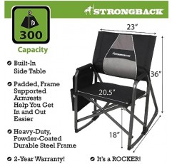 혁신적인 요추 지지대를 갖춘 STRONGBACK 디렉터 사이드 테이블이 있는 헤비 듀티 캠핑 의자