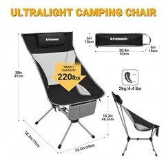 FUNDANGO 성인용 하이 백 캠핑 의자 바베큐 야외 잔디 하이킹 낚시 피크닉을위한 머리 받침이있는 휴대용 초경량 접이식 캠프 의자