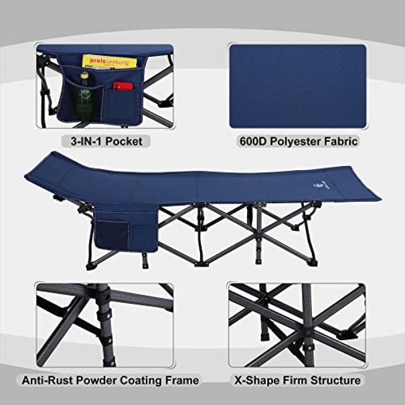 GREEN PARTY 접이식 캠핑 침대, 휴대용 대형 수면 침대 휴대용 가방이 포함된 실내 및 실외 사용을 위한 접이식 캠핑 침대, 경량, 견고한 디자인으로 성인 및 어린이 최대 600파운드 수용 가능
