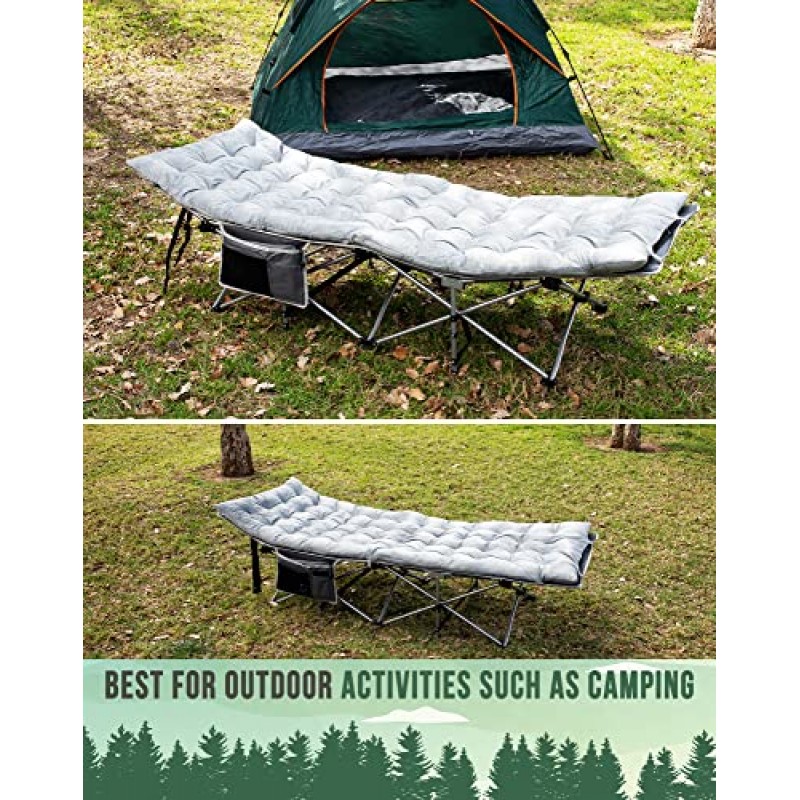 Zento 캠핑용 침대 및 매트리스 접이식 야외 여행용 침대 2팩 - 고강도 최대 하중 450LBS 프리미엄 품질의 침대 침대(패드 포함)로 집에서 여행할 때나 언제든지 사용할 수 있는 편안함을 제공하는 패드 포함