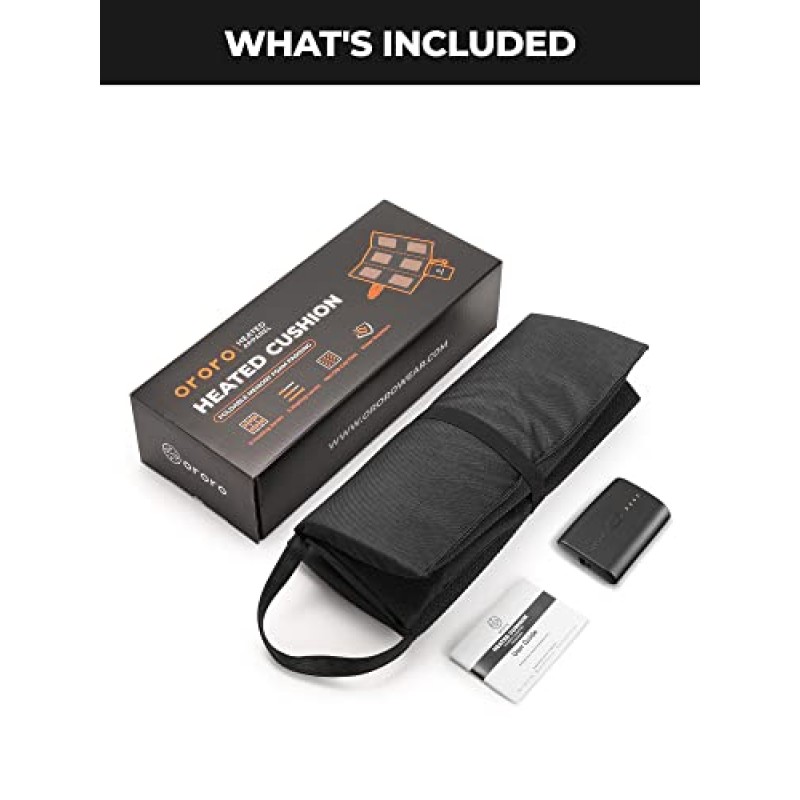 배터리 팩이 포함된 ORORO 온열 시트 쿠션, 사무실 의자, 경기장, 캠핑용 접이식 USB 온열 시트 커버 패드