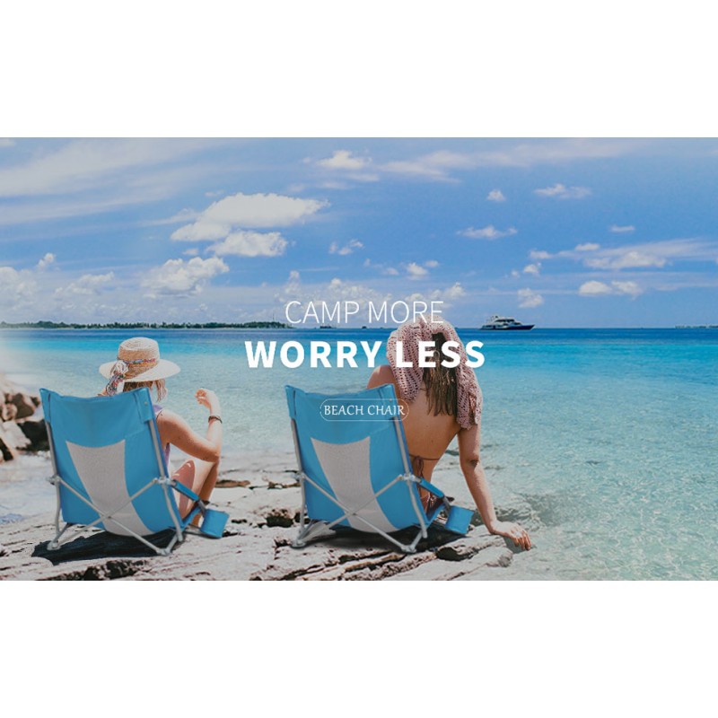 SKYFIELD 성인용 로우 비치 의자 캠핑, 해변, 피크닉, 실외용 컵 홀더, 휴대용 가방 포함 초경량 접이식 의자, 블루 1팩