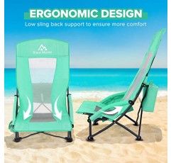 Brace Master 비치 체어 캠핑 의자, 하이 백 모래 의자, 접이식 메쉬 백 디자인, 컵 홀더, 쿨러 및 휴대폰 가방, 캠핑, 해변, 피크닉용(녹색 1팩)