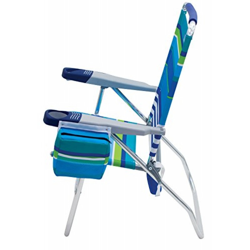 Rio Beach 17인치 확장 높이 4위치 접이식 해변 의자, 컵 홀더|팔걸이|접이식, 알루미늄, 파란색/흰색 및 Rio Beach 17인치 확장 높이 4위치 접이식 해변 의자, 알루미늄, 청록색