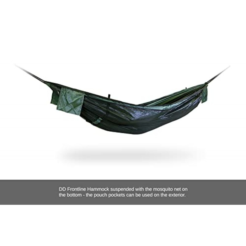 DD Hammocks Frontline 해먹 - 올리브 그린 - 야외 배낭여행 및 하이킹을 위한 모기장을 갖춘 휴대용 경량 캠핑 정글 해먹