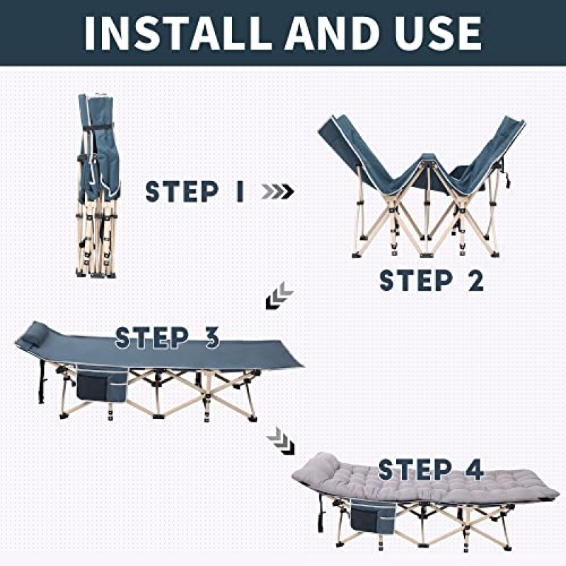 WGOS 캠핑 침대, 접이식 캠핑 침대 매트리스, 휴대용 가방, 베개 및 측면 메쉬 홀더가 포함된 성인용 접이식 침대는 실내 및 실외용으로 최대 500Lbs의 무게를 견딜 수 있습니다(회색 1팩)