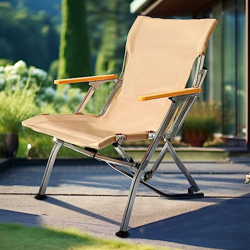 doubob 캠핑 의자 접이식 해변 잔디 휴대용 의자 나무 팔걸이, 성인용 초경량 알루미늄 합금, 카키색 야외 의자