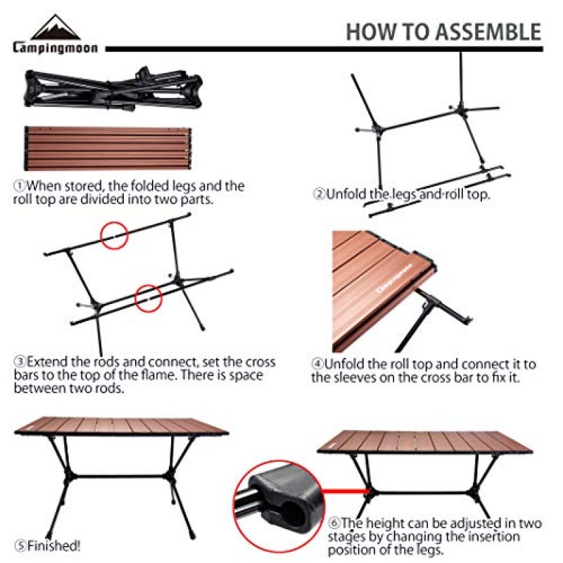 CAMPINGMOON 롤업 캠핑 테이블 경량 접이식 알루미늄 휴대용 가방 포함