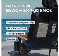 물소 해변 의자 - 성인용 프리미엄 배낭 해변 의자 - 배낭 끈이 달린 해변 의자 - 접이식 및 리클라이닝 해변 의자 - Bondi 배낭 의자