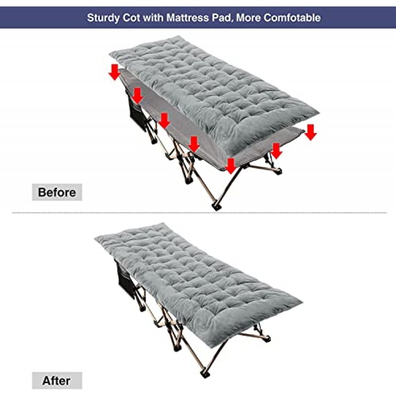 성인을 위한 더 두꺼운 유아용 침대 패드가 있는 REDCAMP 접이식 캠핑 유아용 침대 500lbs, 캠프 사무실 사용을 위한 더블 레이어 옥스포드 강력한 헤비 듀티 와이드 슬리핑 유아용 침대, 휴대용 가방 포함