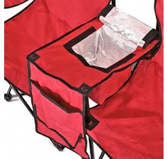 GoTeam 휴대용 이중 접이식 의자, 탈착식 우산, 쿨러백, 휴대용 케이스 포함 - 레드