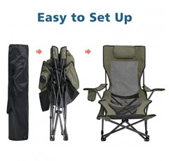 ABCCANOPY 접이식 리클라이닝 캠핑 의자 휴대용 캠핑 의자(발판, 보관 가방 및 머리 받침 포함), 4팩, 육군 녹색