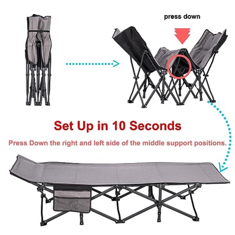 휴대용 가방이 포함된 YOUGYM 플로딩 캠핑 침대, 야외, 캠핑, 하이킹용 1인용 XL 유아용 침대(밝은 회색)