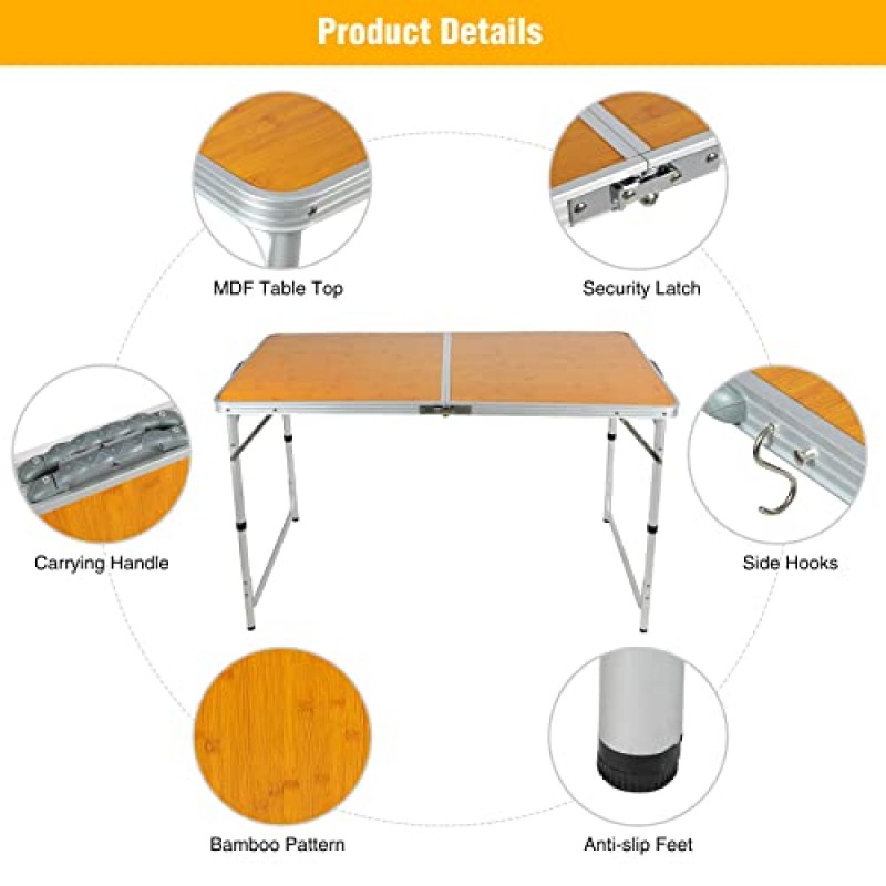Varbucamp 47'x24' 접이식 캠핑 테이블, 알루미늄 초경량 높이 조절 가능 캠프 테이블, 높이 2개