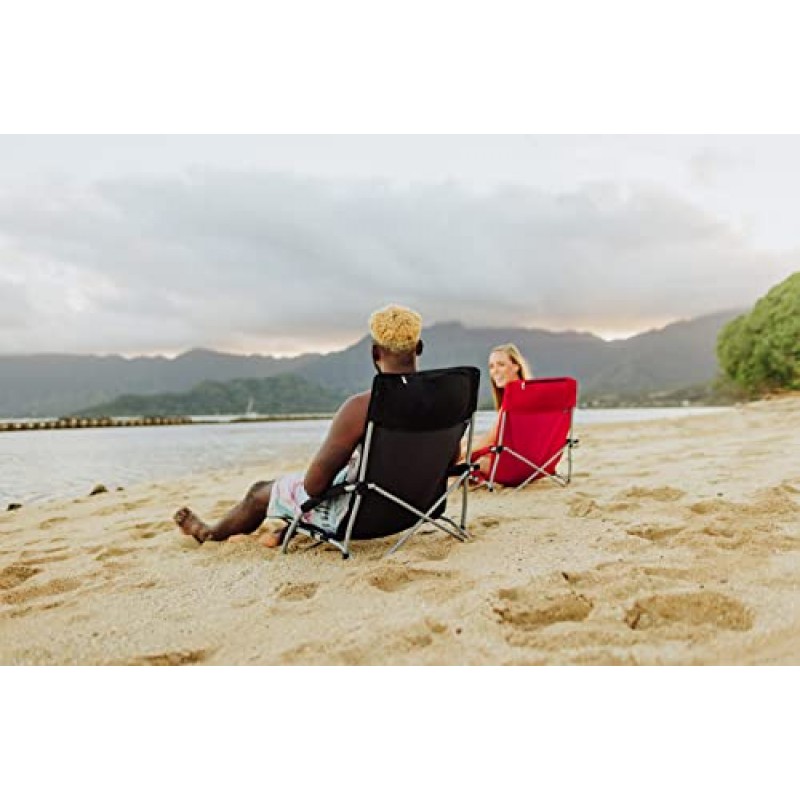PICNIC TIME NCAA 평온한 해변 의자(캐리백 포함) - 성인용 낮은 해변 의자 - 낮은 잔디 의자
