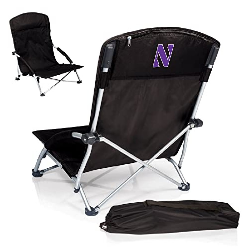 PICNIC TIME NCAA 평온한 해변 의자(캐리백 포함) - 성인용 낮은 해변 의자 - 낮은 잔디 의자
