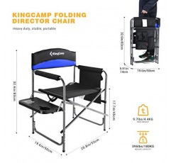 KingCamp Director 헤비 듀티 접이식 야외 사이드 테이블 및 보관 포켓 휴대용 캠핑 Driector 의자, X-Large, Black/RoyalBlue-2 팩