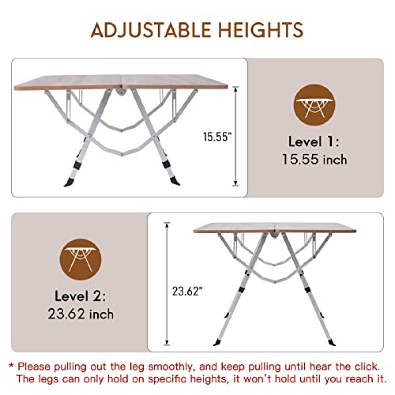 Trizari 플랫 접이식 캠핑 테이블 - 높이 조절이 가능한 알루미늄 다리가 있는 경량 휴대용 캠프 테이블, 휴대용 가방 1개, 캠프, 바비큐, 피크닉, 해변, 실내, 파티오 식사, 야외용 4-6인…