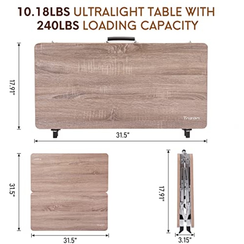 Trizari 플랫 접이식 캠핑 테이블 - 높이 조절이 가능한 알루미늄 다리가 있는 경량 휴대용 캠프 테이블, 휴대용 가방 1개, 캠프, 바비큐, 피크닉, 해변, 실내, 파티오 식사, 야외용 4-6인…