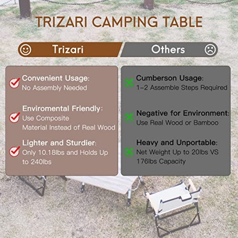 Trizari 플랫 접이식 캠핑 테이블 - 높이 조절이 가능한 알루미늄 다리가 있는 경량 휴대용 캠프 테이블, 휴대용 가방 1개, 캠프, 바비큐, 피크닉, 해변, 실내, 파티오 식사, 야외용 4-6인…