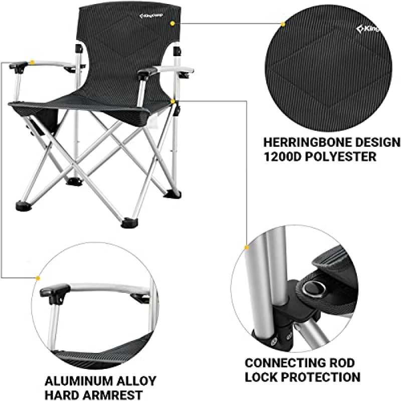 성인용 KingCamp 캠핑 의자, 무거운 사람들을 위한 접이식 캠핑 의자, 피크닉 정원 낚시를 위한 경량 디럭스 캠프 의자, 컵 홀더 사이드 포켓이 있는 야외 접이식 의자, 최대 하중 300lbs