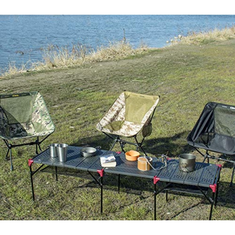 iClimb 1개의 침몰 방지 대형 발 의자 및 1개의 확장 가능한 테이블 번들, 단일 성인 야외 배낭 여행 캠핑 하이킹 해변 콘서트를 위한 초경량 컴팩트