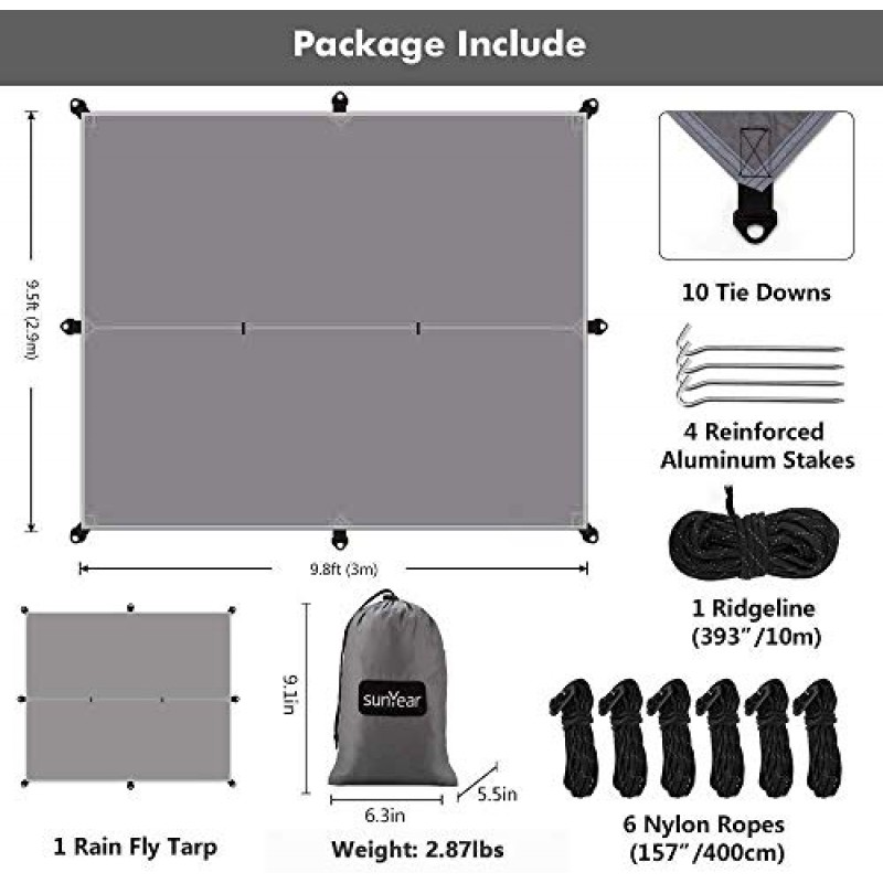 Net & Sunyear 해먹 레인 플라이 텐트 타프가 포함된 Sunyear 캠핑 해먹은 비로부터 효과적인 보호 기능을 제공합니다.