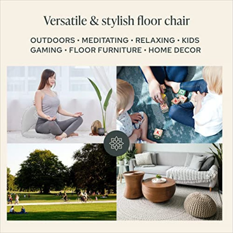 마음챙김 현대 명상 의자 | 등받이가 있는 조절 가능한 바닥 의자 | 자세 지원과 편안함을 위한 패딩 바닥 시트 | 보관용 휴대용 접이식 플랫 | 실내/실외 사용 | 클래식 화이트
