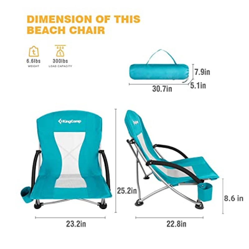 KingCamp 해변용 의자 낮은 등받이 청록색 및 파란색 2팩