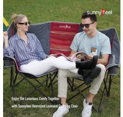 SUNNYFEEL 접이식 이중 캠핑 의자, 야외 휴대용 러브시트 의자, 해변/뒷문/여행/피크닉용 수납 공간이 있는 튼튼한 접이식 잔디 의자, 성인 2인용 접이식 듀오 캠프 의자