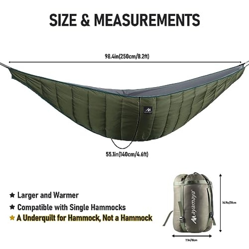 AYAMAYA 싱글 & 더블 해먹 언더퀼트 전체 길이 큰 사이즈 해먹용 퀼트 아래, 캠핑 배낭 필수, 겨울 추운 날씨 따뜻한 UQ 담요 바닥 단열재