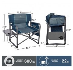 TIMBER RIDGE XXL 접이식 사이드 테이블, 분리형 사이드 포켓, 최대 600파운드 무게의 튼튼한 접이식 캠핑 의자가 포함된 업그레이드된 대형 감독 의자(파란색) 이상적인 선물