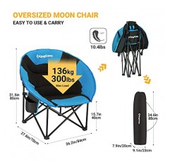 KingCamp 성인 접시를 위한 대형 문 캠핑 의자 외부 피크닉을 위한 둥근 야외 접이식 의자 선셋 비치 여행 축제 최대 330lbs 지원