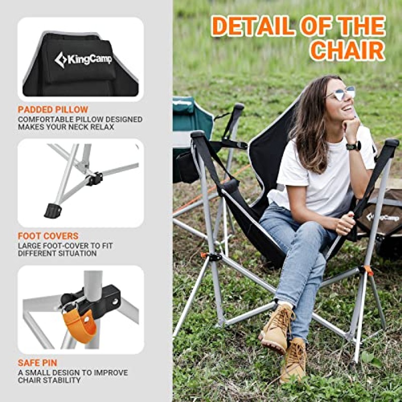 KingCamp 해먹 캠핑 의자 성인용 흔들의자 잔디밭 해변 캠프 외부 휴대용 접이식 의자 최대 264lbs 조절 가능한 등받이 운반용 가방 컵 홀더 보유