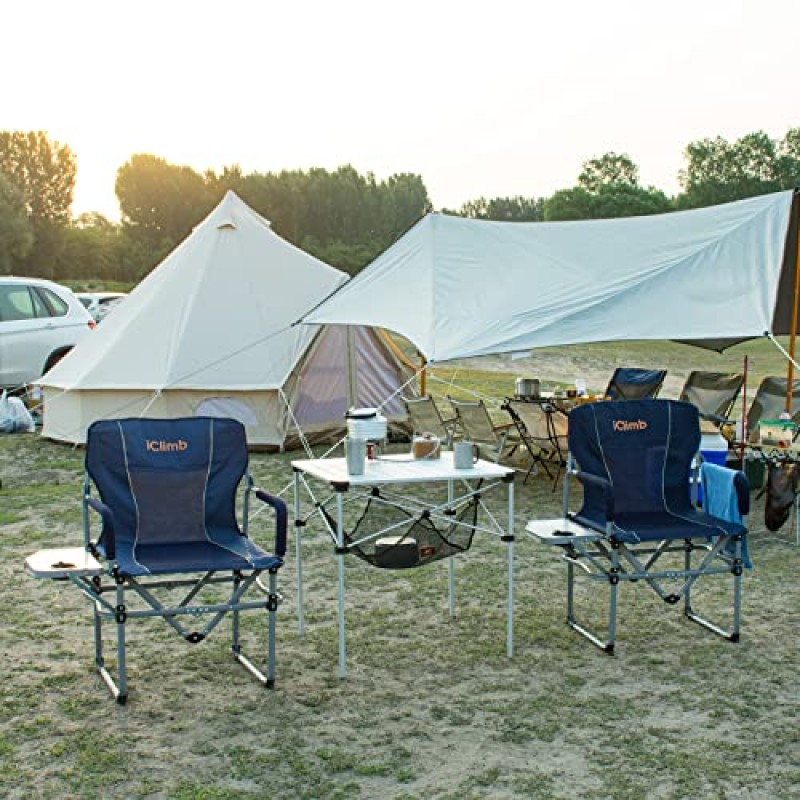 iClimb 경량 안정 Alu. 캠핑 피크닉 뒷마당 바베큐 캠프 주방용 휴대용 가방이 포함된 접이식 사각형 테이블 롤업 탑(자연, L)